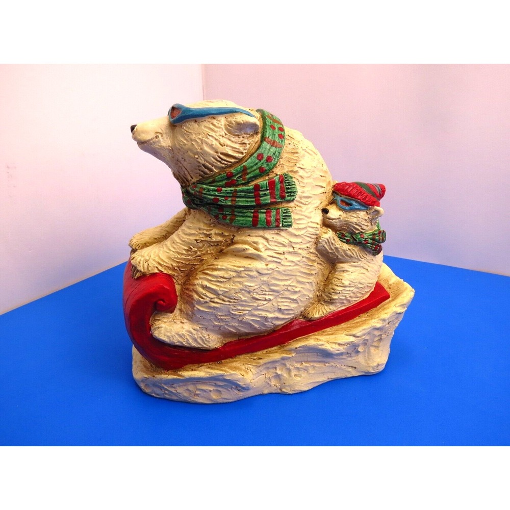 The Stone Bunny Christmas Polar Bear and Cub on Sled 2004 Telle Stein Sculpture